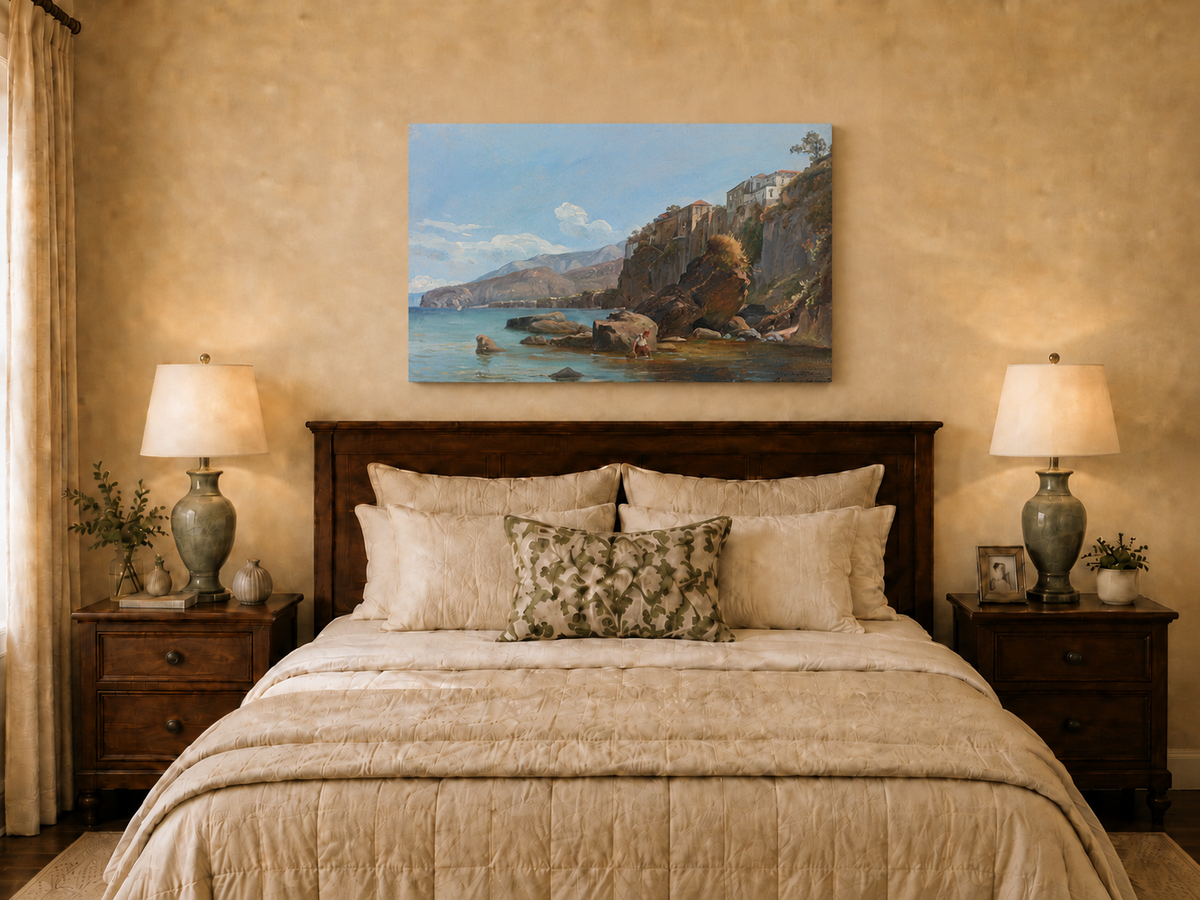 Landscape Oil Painting - Sorrento Coast with Clifftop Village