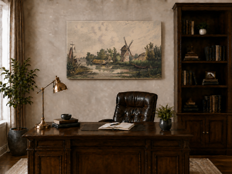 Peinture à l'huile de paysage - Gouffre rocheux spectaculaire avec personnages