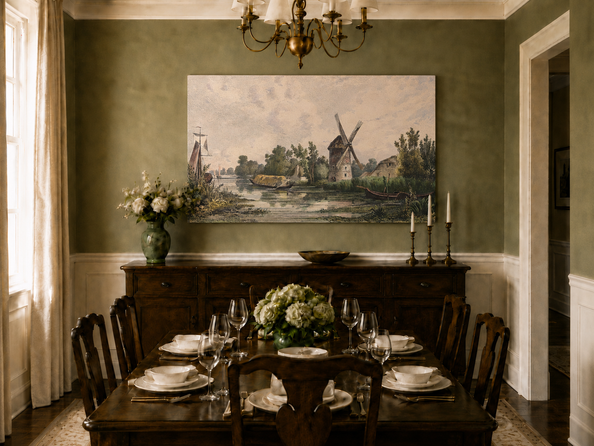 Peinture à l'huile de paysage - Gouffre rocheux spectaculaire avec personnages