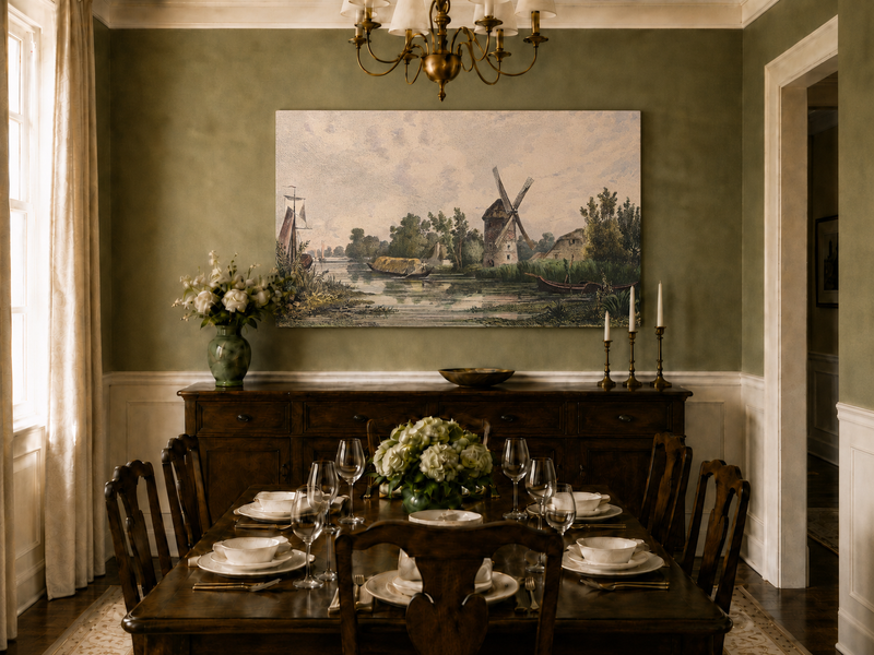 Peinture à l'huile de paysage - Gouffre rocheux spectaculaire avec personnages