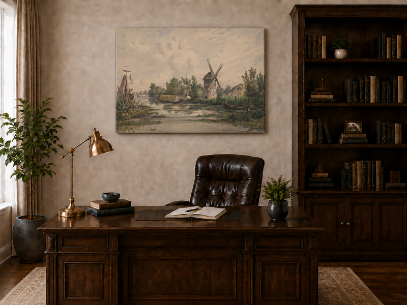 Peinture à l'huile de paysage - Gouffre rocheux spectaculaire avec personnages