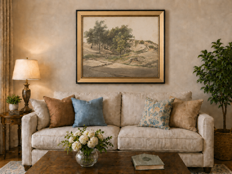 Landscape Oil Painting - Sandy Dunes and Woodland Path Scene