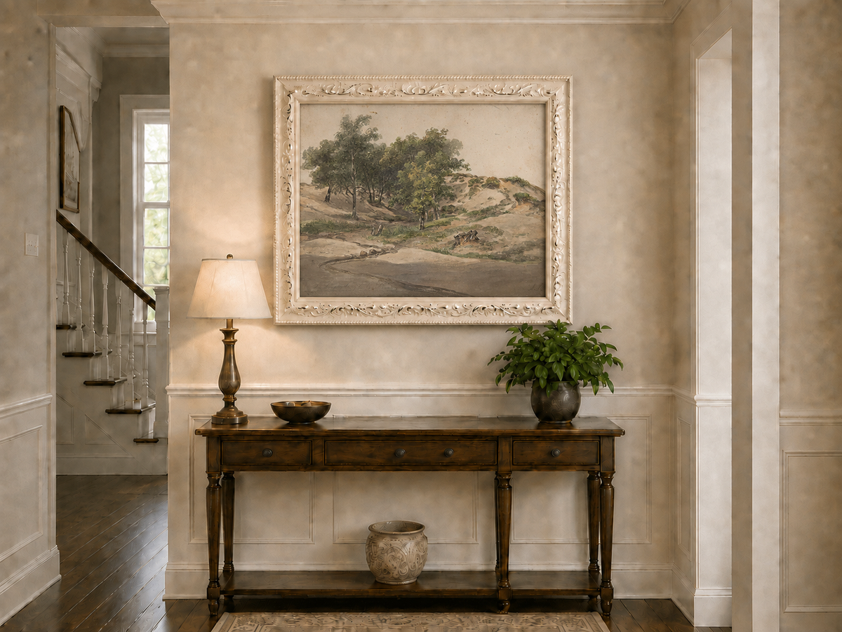 Landscape Oil Painting - Sandy Dunes and Woodland Path Scene