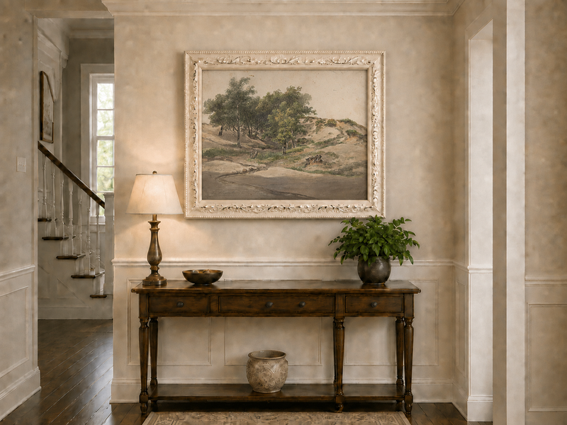 Landscape Oil Painting - Sandy Dunes and Woodland Path Scene