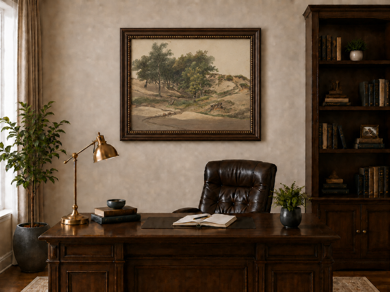 Landscape Oil Painting - Sandy Dunes and Woodland Path Scene