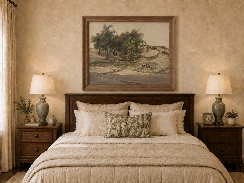 Landscape Oil Painting - Sandy Dunes and Woodland Path Scene