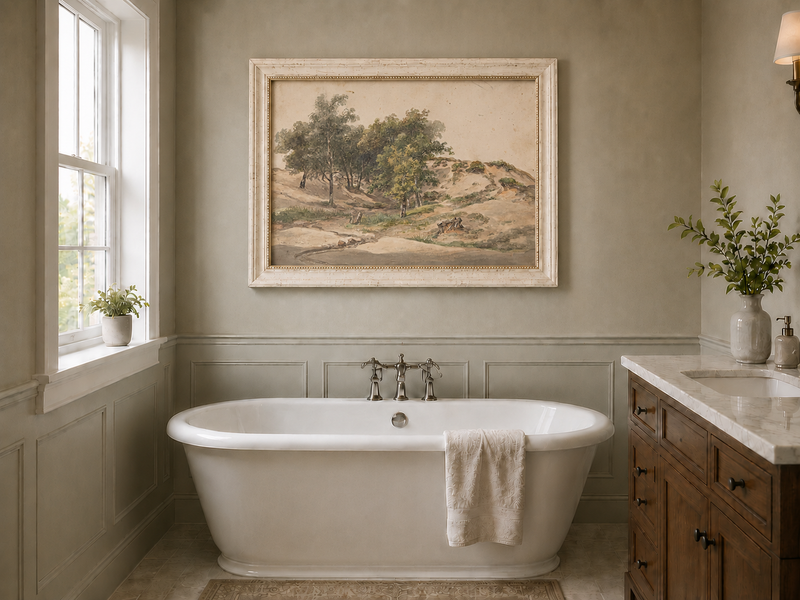 Landscape Oil Painting - Sandy Dunes and Woodland Path Scene