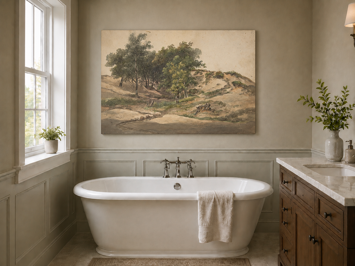 Landscape Oil Painting - Sandy Dunes and Woodland Path Scene