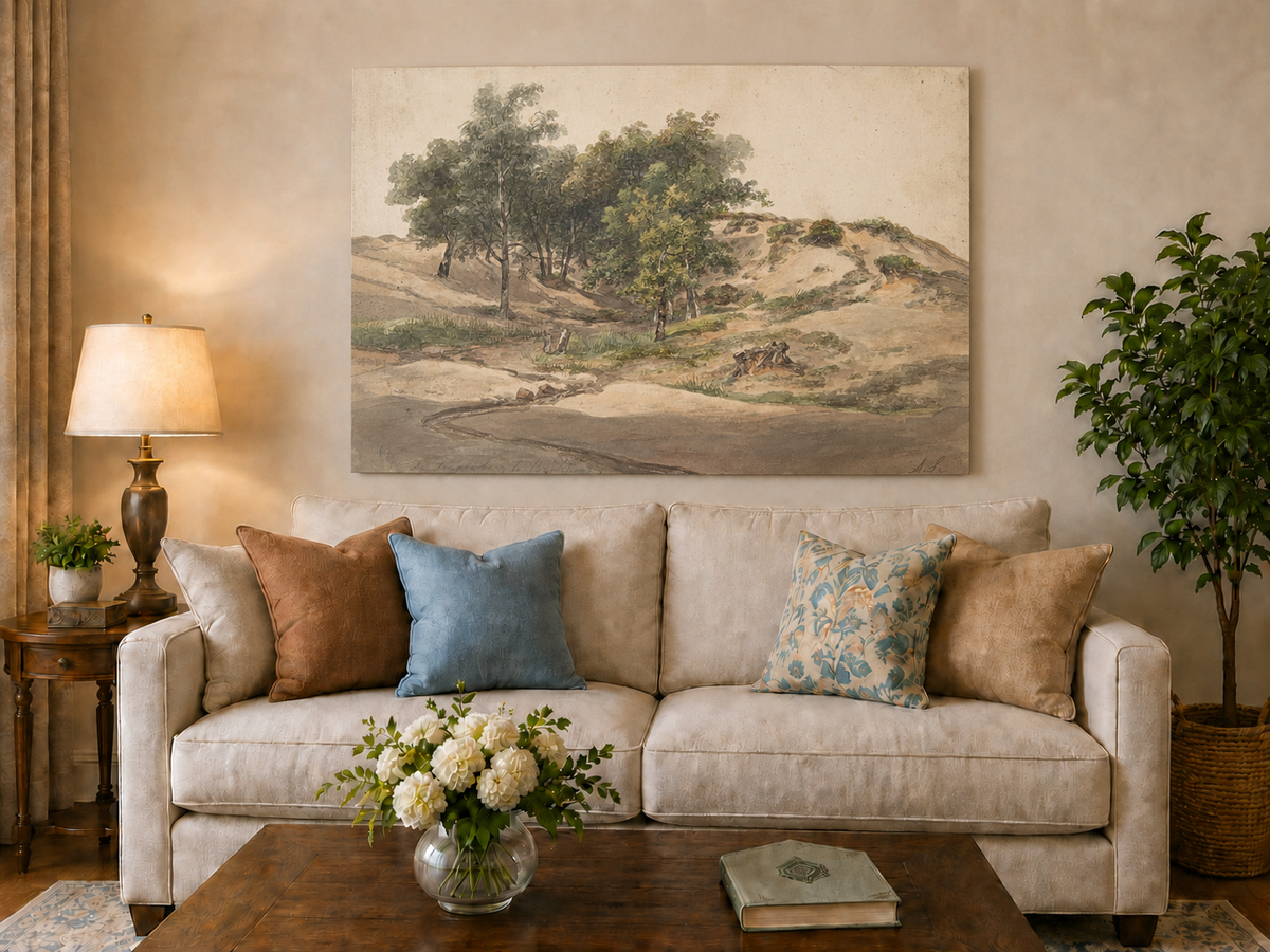 Landscape Oil Painting - Sandy Dunes and Woodland Path Scene