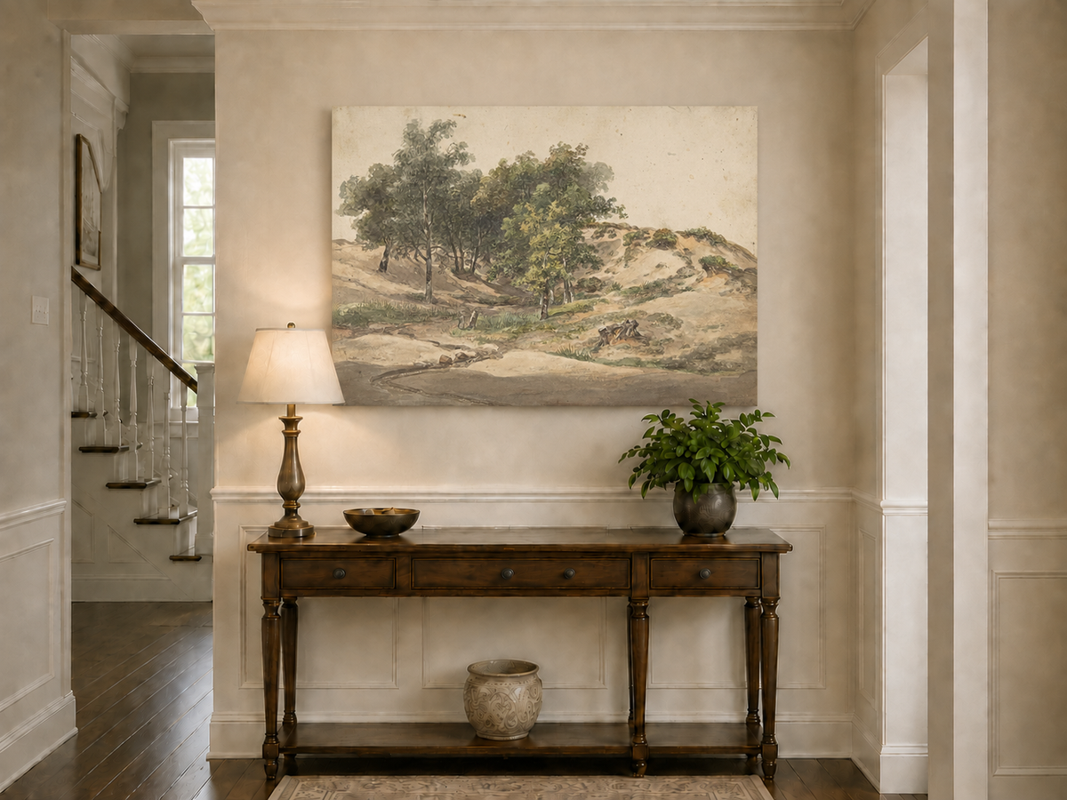 Landscape Oil Painting - Sandy Dunes and Woodland Path Scene