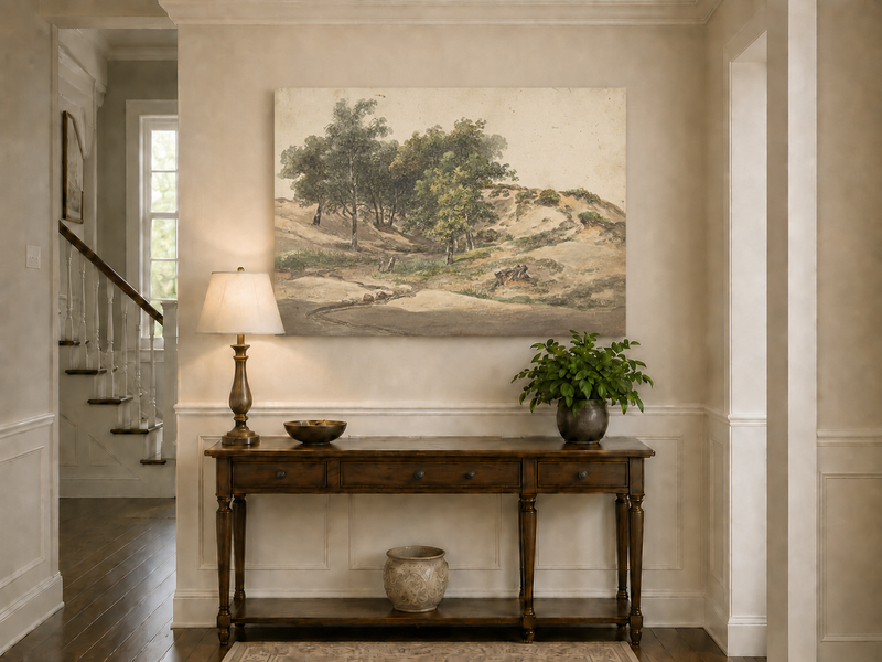 Landscape Oil Painting - Sandy Dunes and Woodland Path Scene