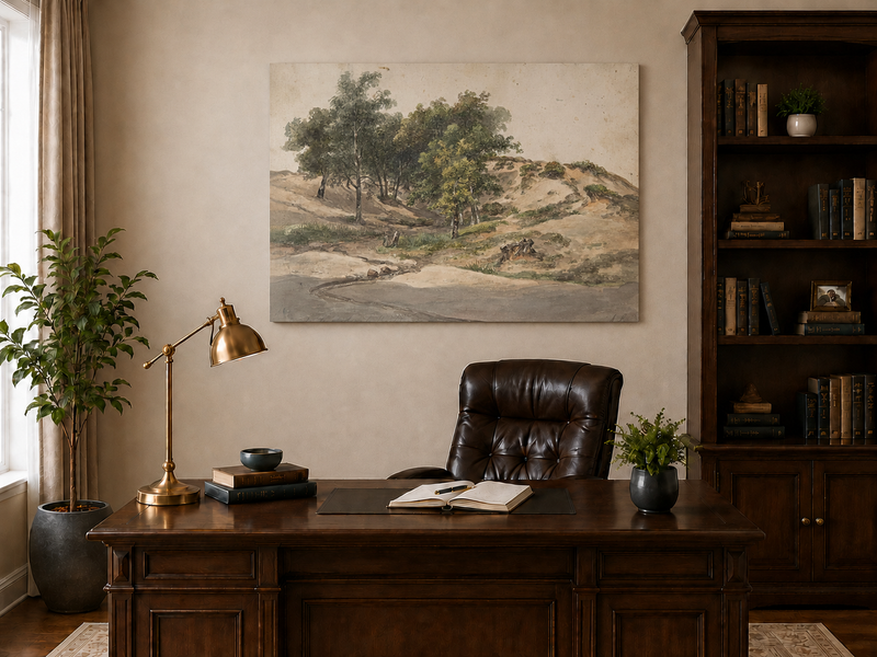 Landscape Oil Painting - Sandy Dunes and Woodland Path Scene