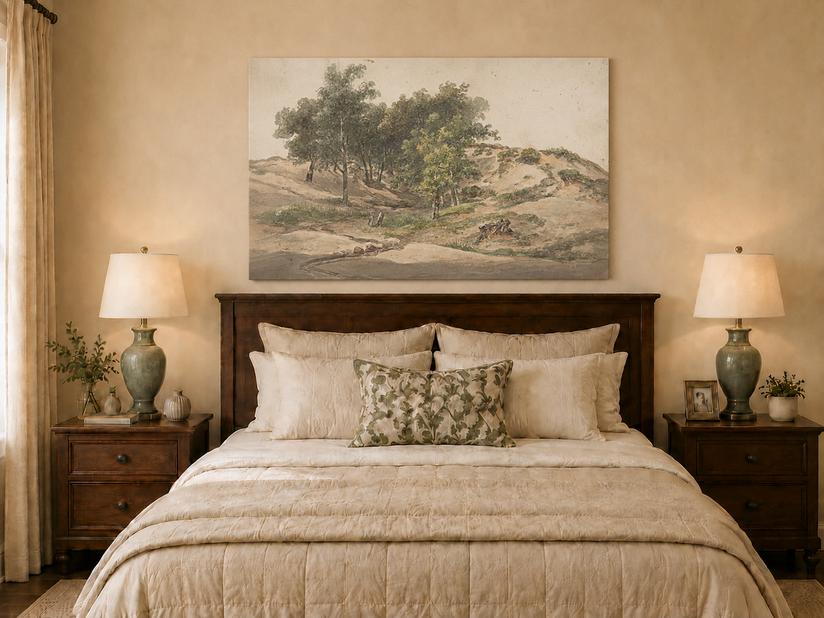 Landscape Oil Painting - Sandy Dunes and Woodland Path Scene