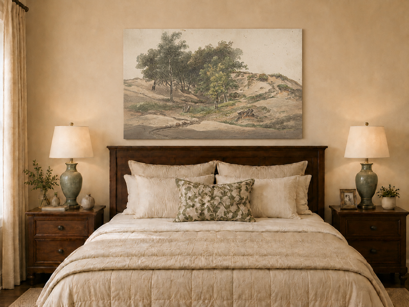 Landscape Oil Painting - Sandy Dunes and Woodland Path Scene