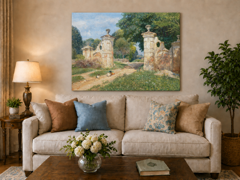 Landscape Oil Painting - Rustic Garden Gate and Country Lane