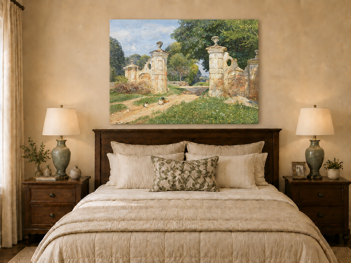 Landscape Oil Painting - Rustic Garden Gate and Country Lane