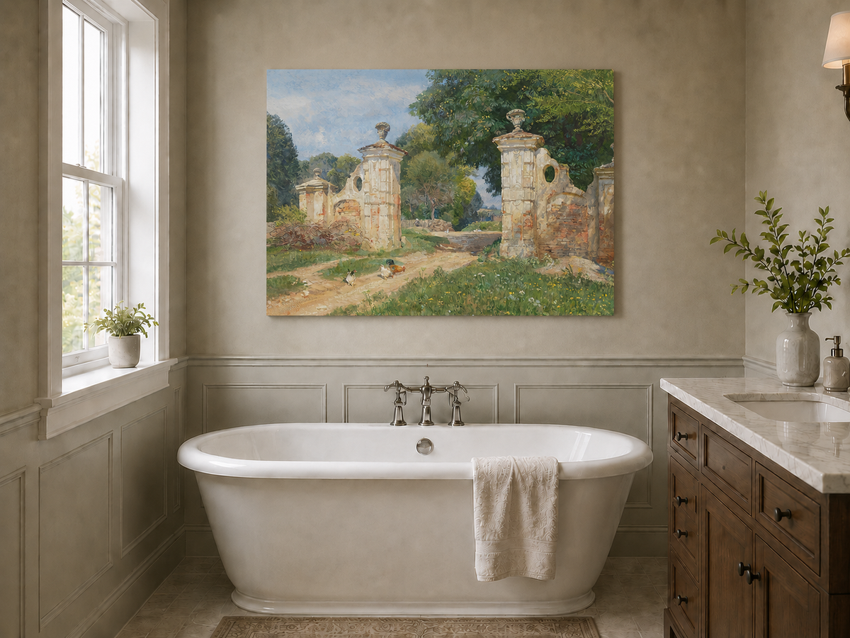 Landscape Oil Painting - Rustic Garden Gate and Country Lane