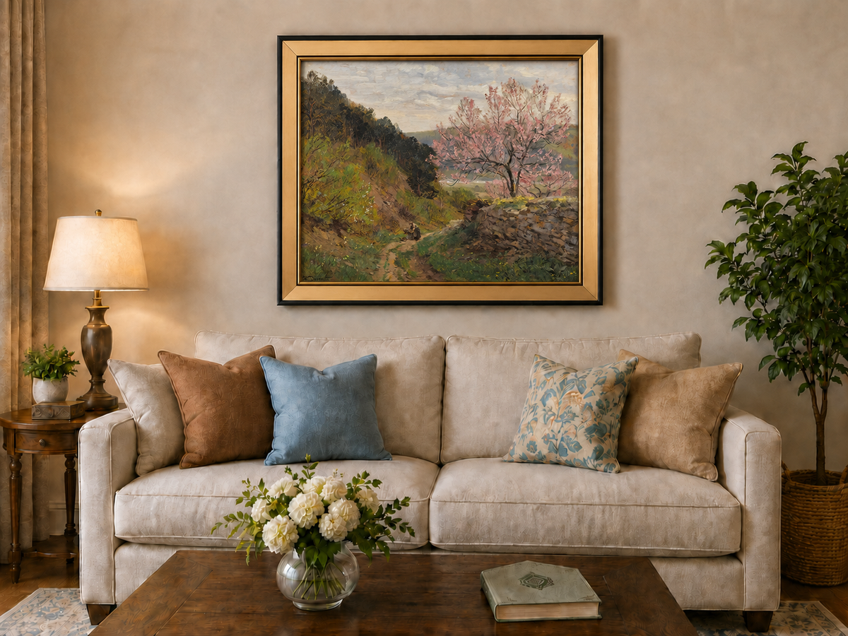 Landscape Oil Painting - Blossoming Tree on a Hillside Path