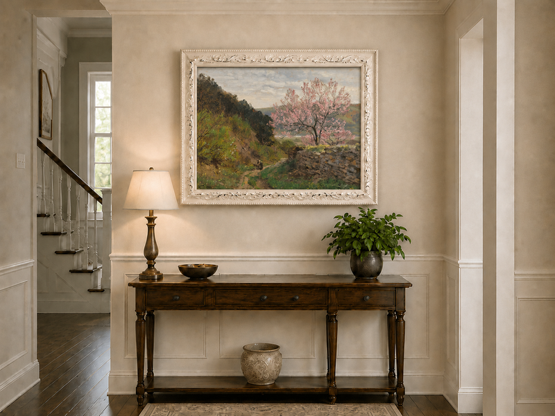 Landscape Oil Painting - Blossoming Tree on a Hillside Path