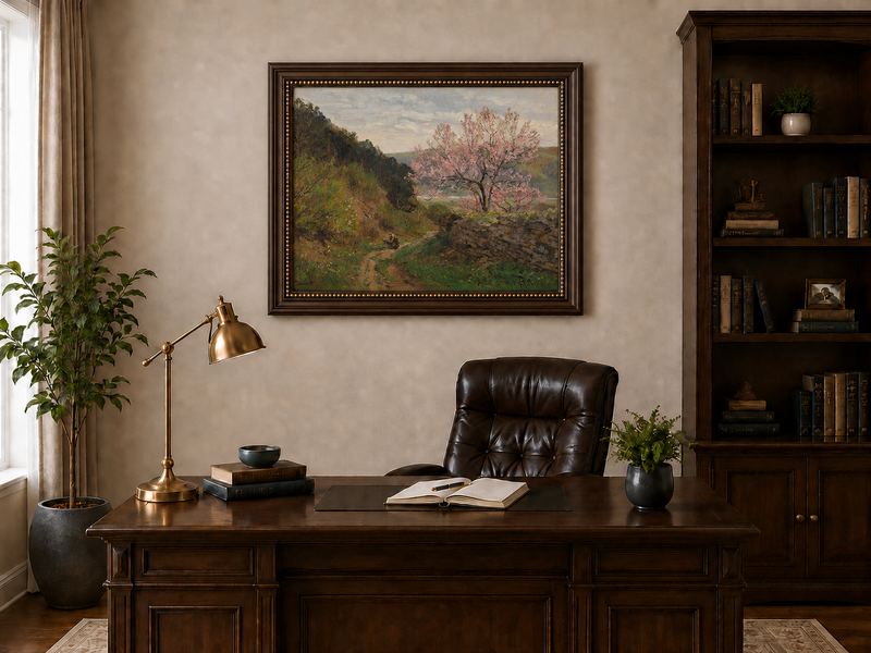 Landscape Oil Painting - Blossoming Tree on a Hillside Path