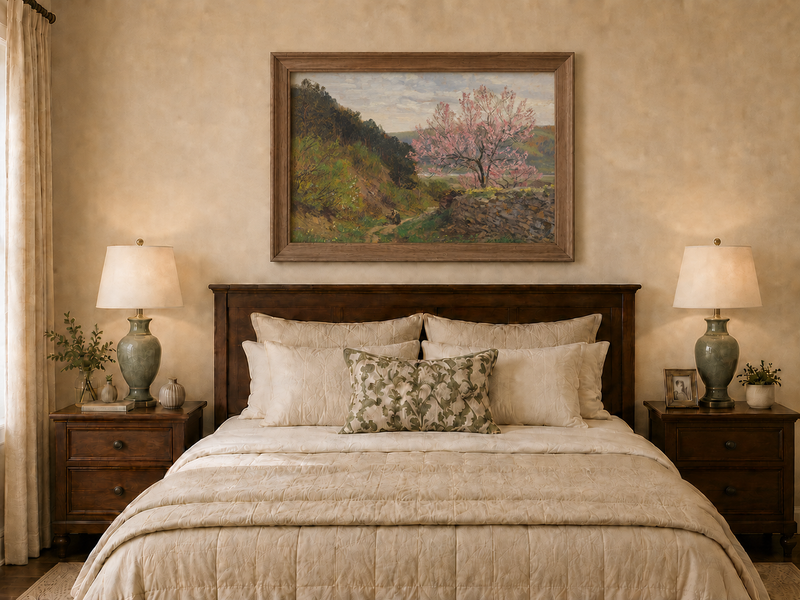 Landscape Oil Painting - Blossoming Tree on a Hillside Path