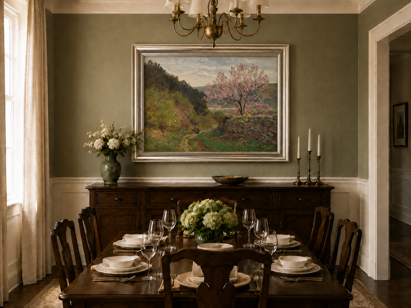Landscape Oil Painting - Blossoming Tree on a Hillside Path