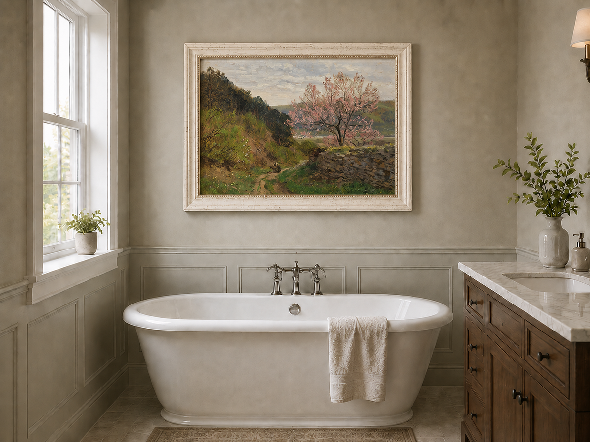 Landscape Oil Painting - Blossoming Tree on a Hillside Path