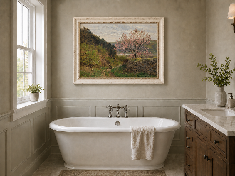 Landscape Oil Painting - Blossoming Tree on a Hillside Path