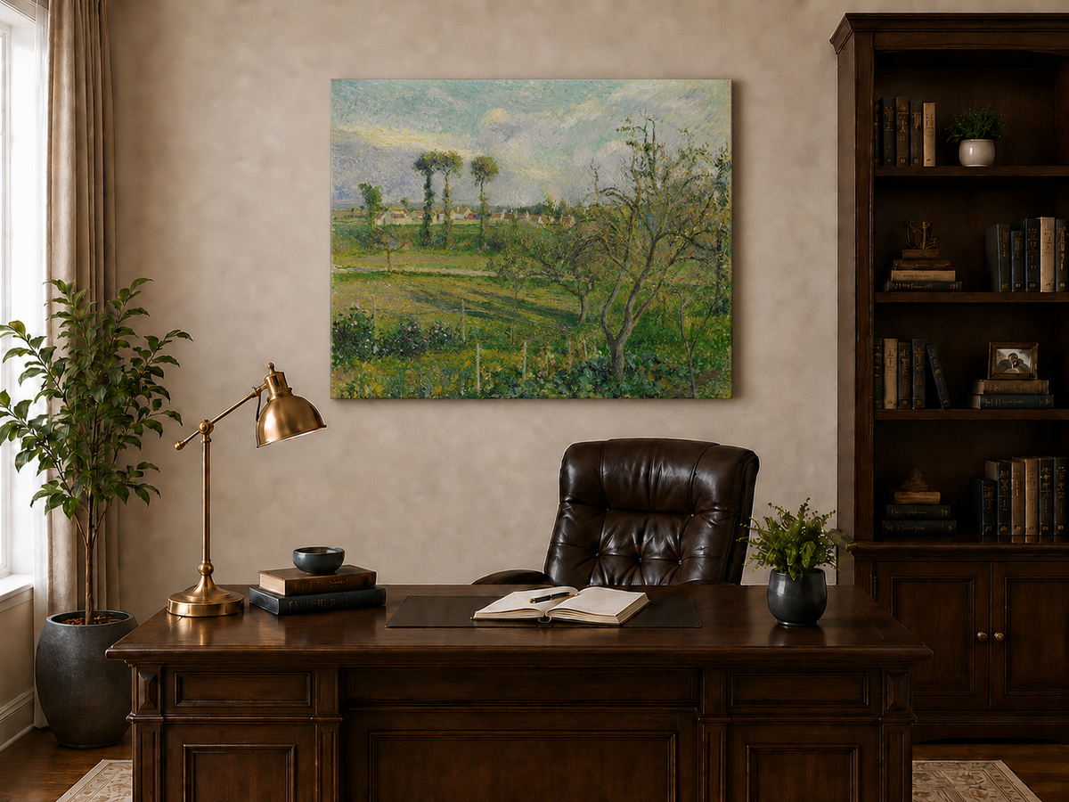 Landschaft Ölgemälde - Landschaft, Obstgarten, Dorf