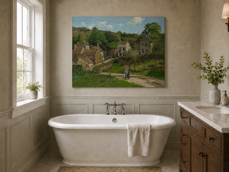 Landscape Oil Painting - Hand-Painted French Village Lane Scene