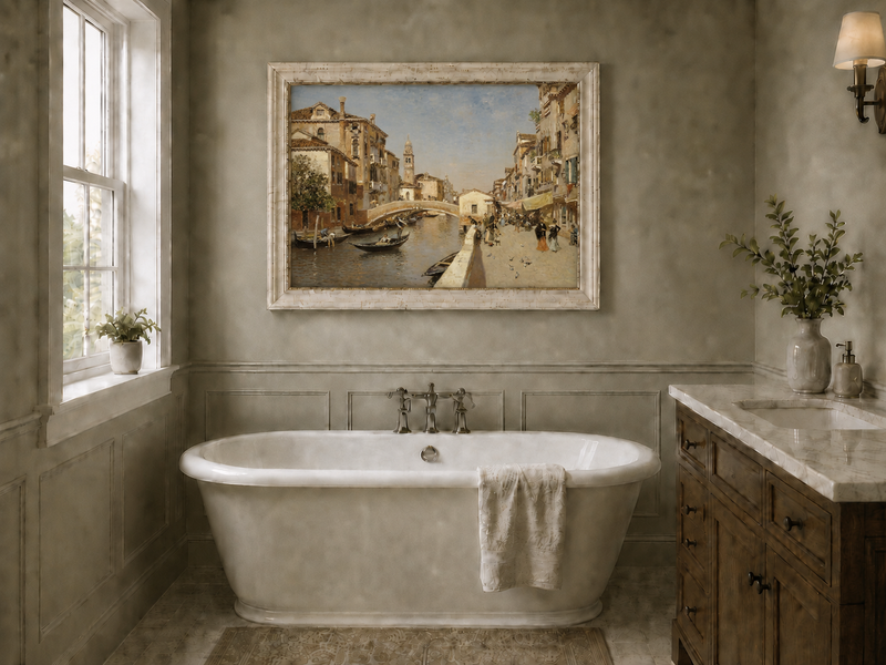 Landscape Oil Painting - Venice Canal Street with Bridge Scene