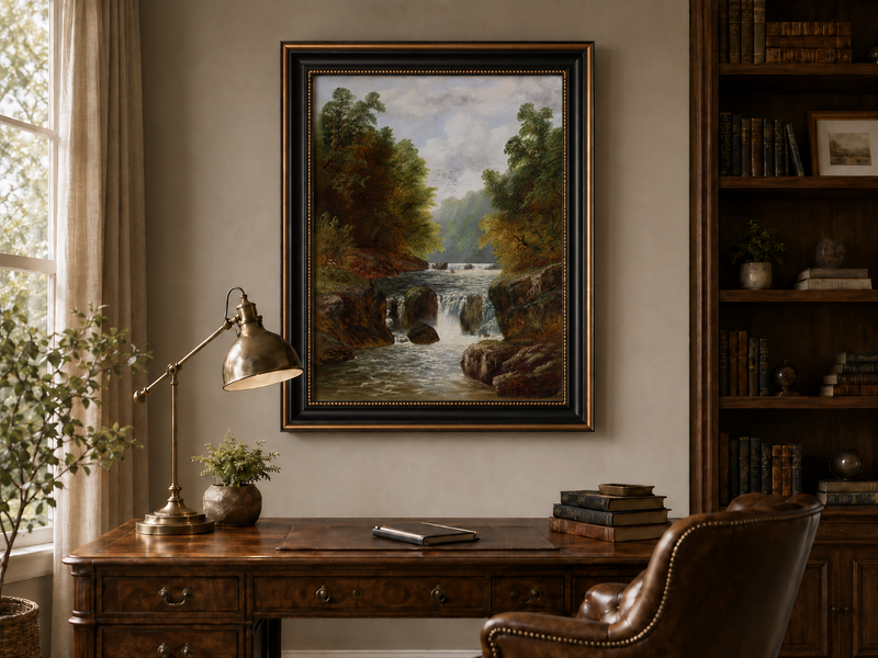 Ölgemälde Landschaft - Herbstliche Flussschlucht & Wasserfälle