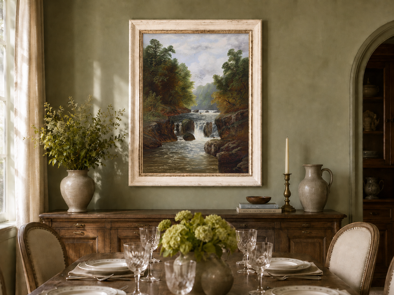 Ölgemälde Landschaft - Herbstliche Flussschlucht & Wasserfälle
