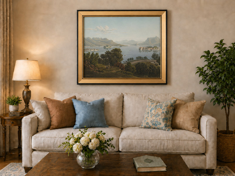 Peinture à l'huile de paysage - Gouffre rocheux spectaculaire avec personnages