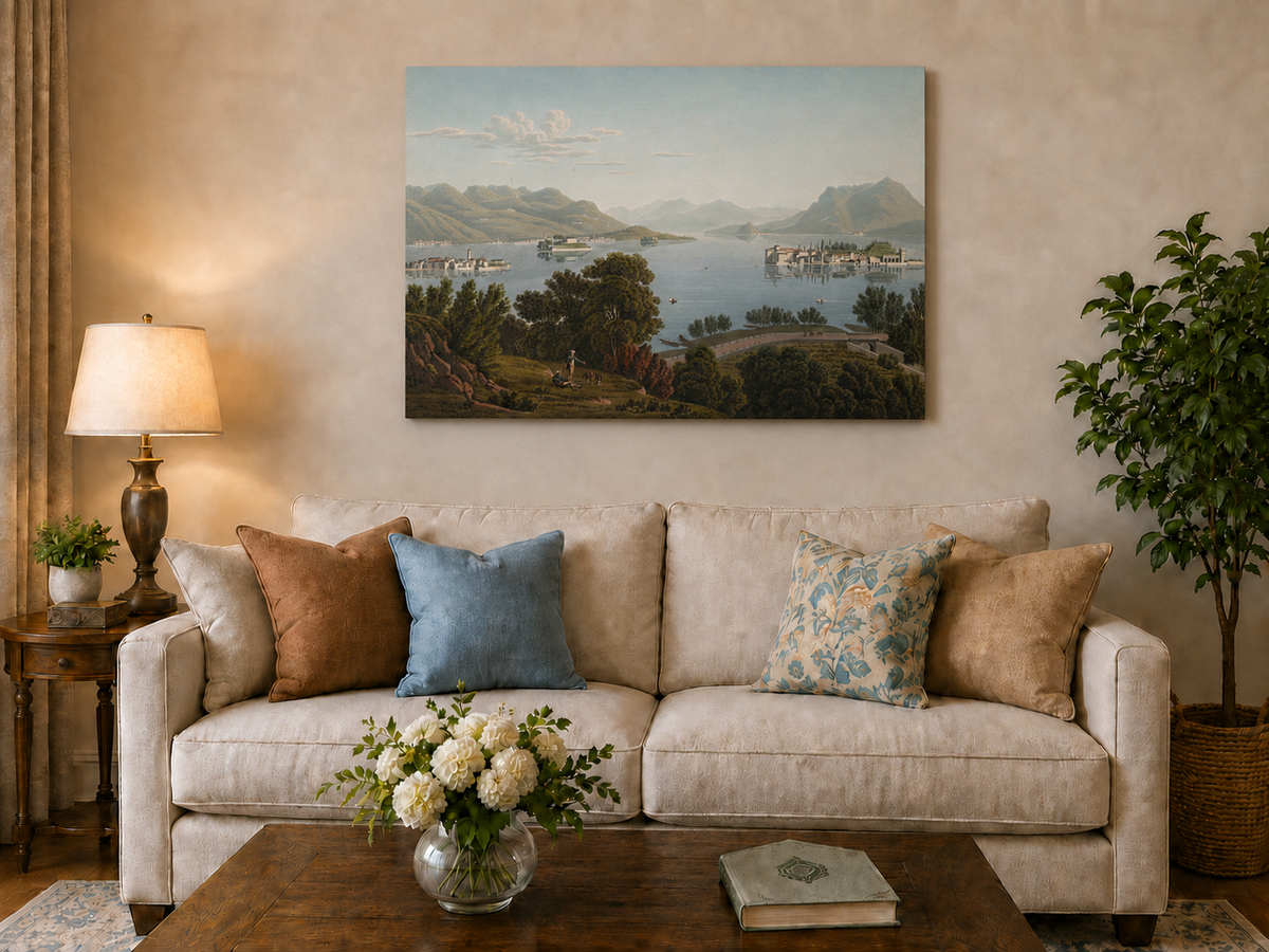 Peinture à l'huile de paysage - Gouffre rocheux spectaculaire avec personnages