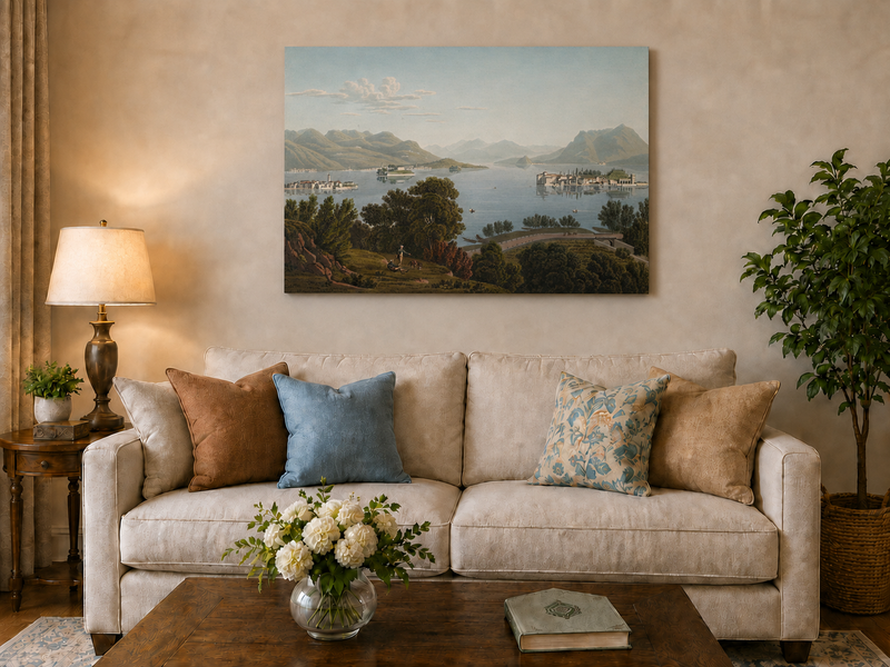 Peinture à l'huile de paysage - Gouffre rocheux spectaculaire avec personnages