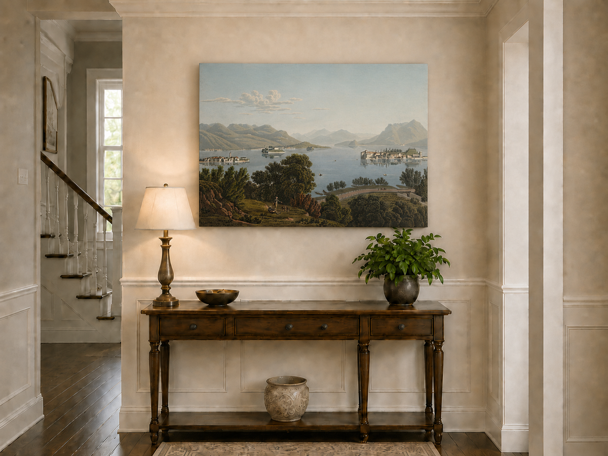 Peinture à l'huile de paysage - Gouffre rocheux spectaculaire avec personnages