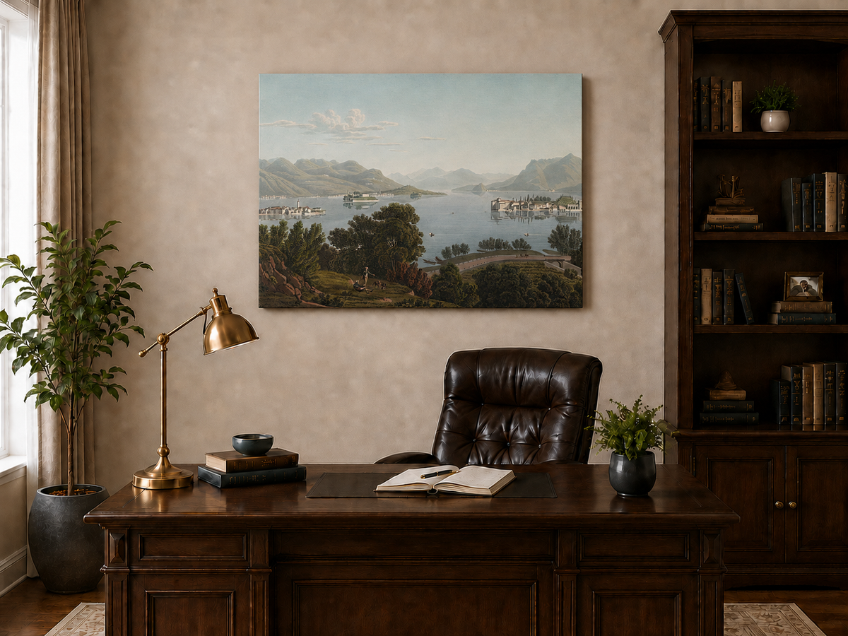 Peinture à l'huile de paysage - Gouffre rocheux spectaculaire avec personnages