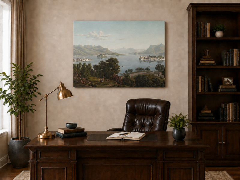 Peinture à l'huile de paysage - Gouffre rocheux spectaculaire avec personnages