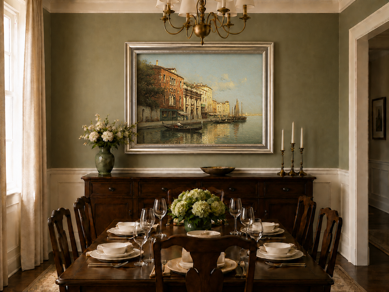 Peinture à l'huile de paysage - Gondoles sur le Grand Canal de Venise