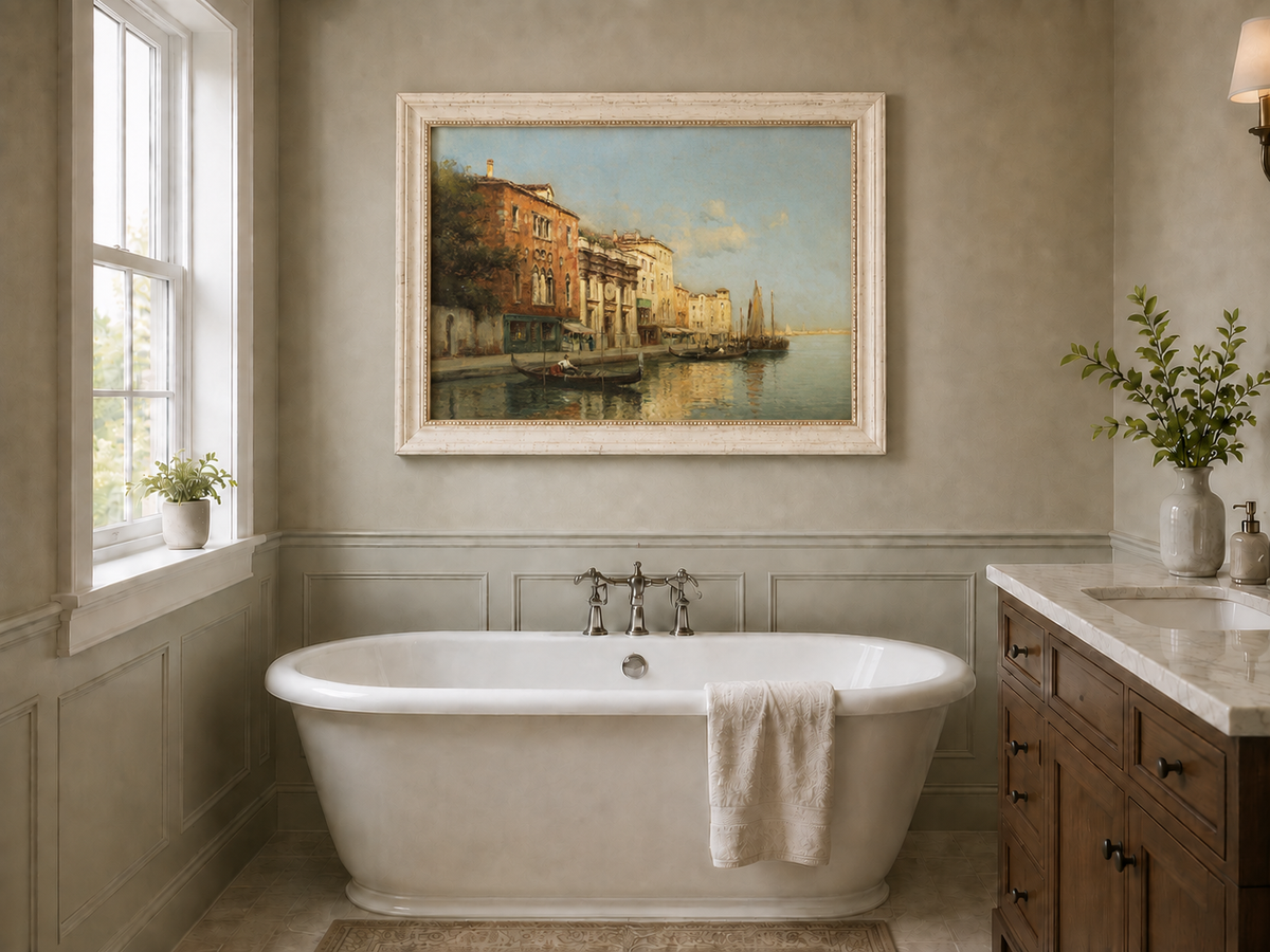 Peinture à l'huile de paysage - Gondoles sur le Grand Canal de Venise