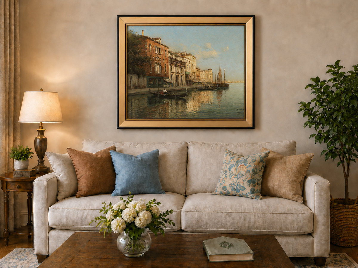 Peinture à l'huile de paysage - Gondoles sur le Grand Canal de Venise