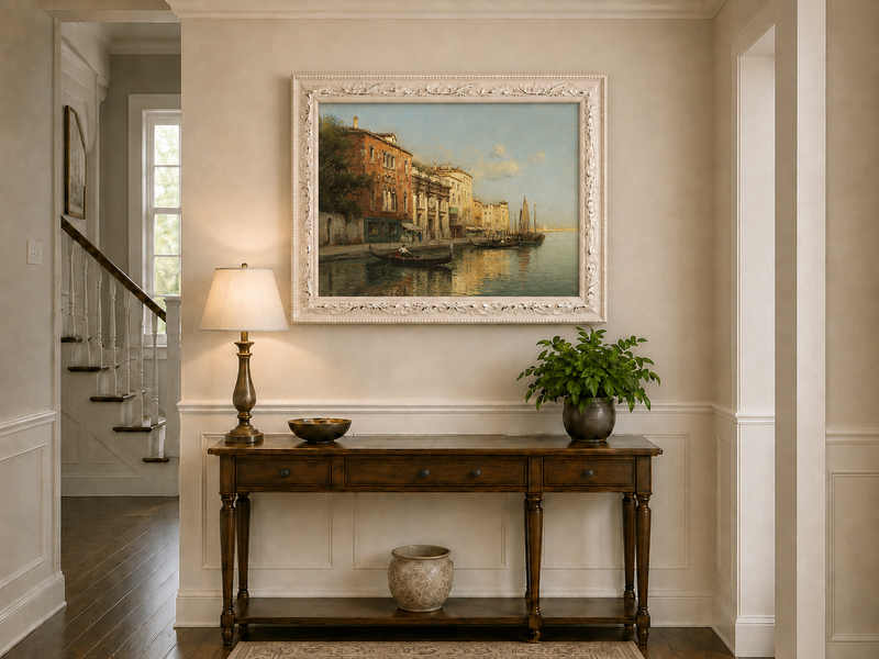 Peinture à l'huile de paysage - Gondoles sur le Grand Canal de Venise