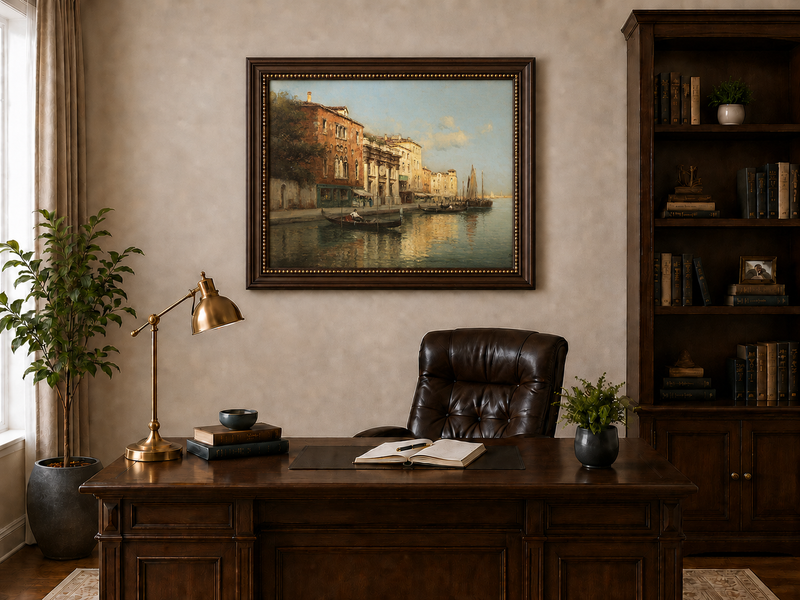 Peinture à l'huile de paysage - Gondoles sur le Grand Canal de Venise
