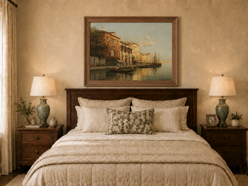 Peinture à l'huile de paysage - Gondoles sur le Grand Canal de Venise