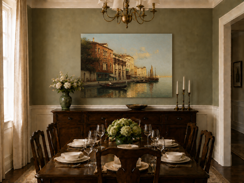 Peinture à l'huile de paysage - Gondoles sur le Grand Canal de Venise