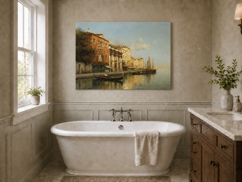 Peinture à l'huile de paysage - Gondoles sur le Grand Canal de Venise