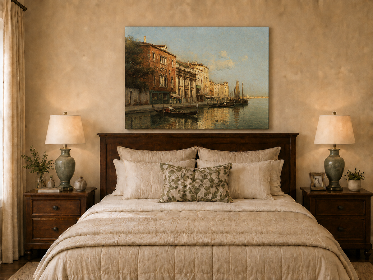 Peinture à l'huile de paysage - Gondoles sur le Grand Canal de Venise