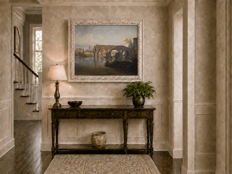 Landscape Oil Painting - Stone Bridge Over a Quiet River