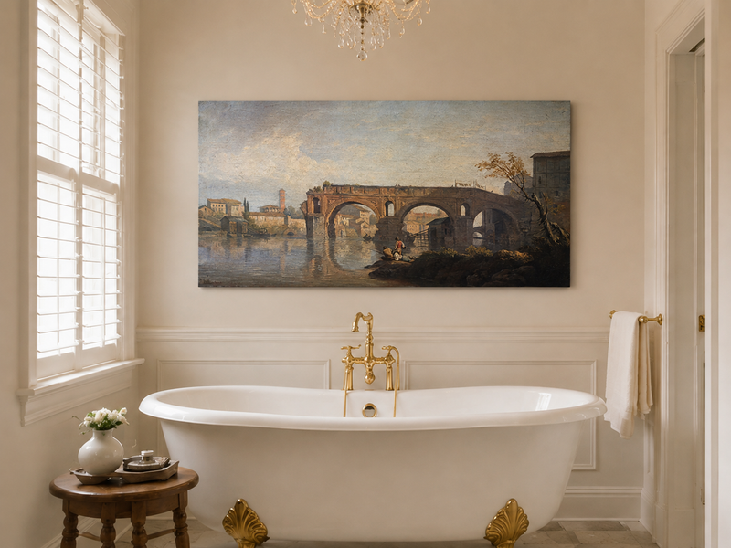 Landscape Oil Painting - Stone Bridge Over a Quiet River